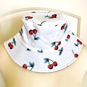Cherry Print White Bucket Hat not worn